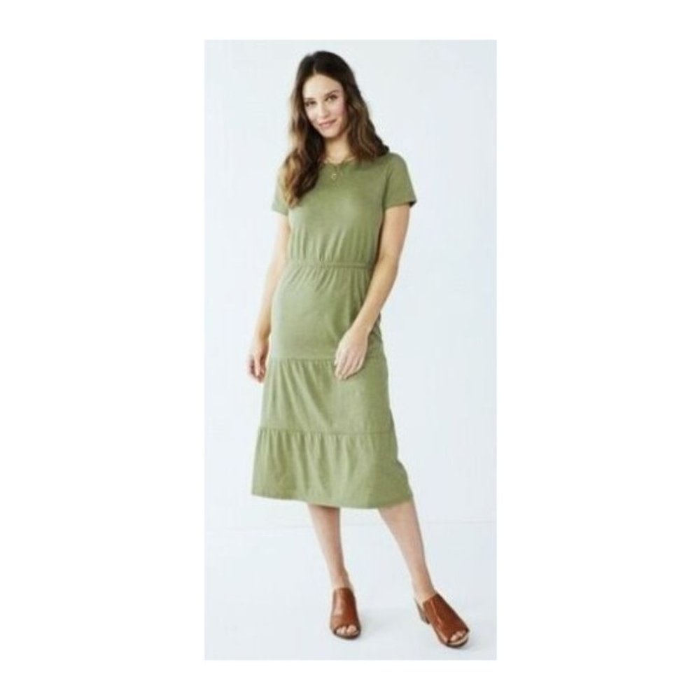 NWT Sonoma Tiered Tshirt Midi Dress Size XXL Olive Green Short Sleeve